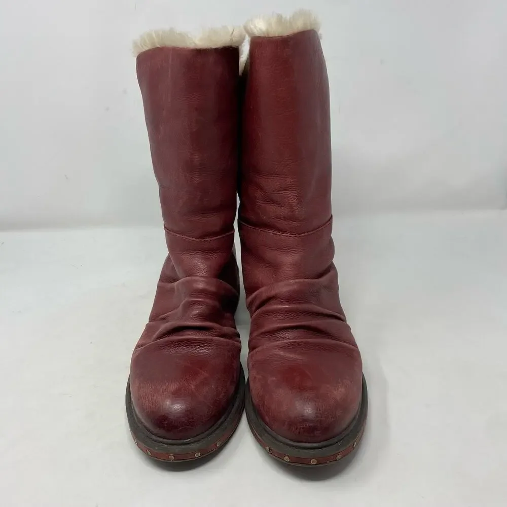 Naya Rook Snow Distressed Red Leather Faux Fur Lined Zip Womens Size 8.5